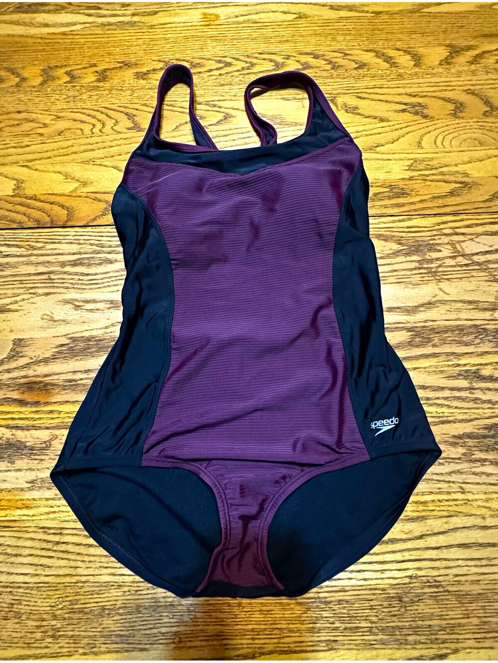 Speedo One Piece Swimsuit L Potent Burgundy Black Racerback Keyhole Padded